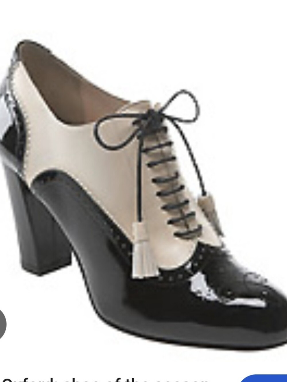 Bally Glania Two-Tone Brogue High-Heel Oxford Black & Beige Lace-Up Heels 37 7